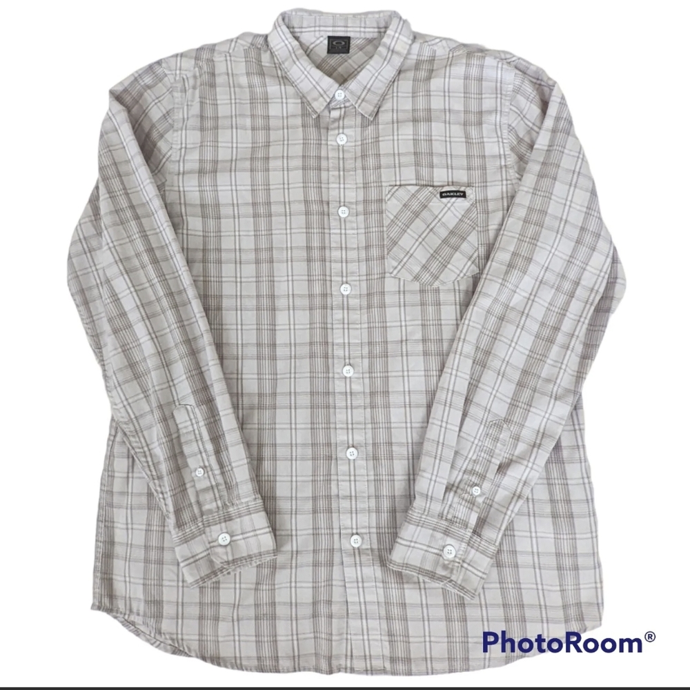 Oakley Shirt Mens Sz L Gray Button Up Long Sleeve Chest Pocket Dress Shirt - Picture 6 of 11